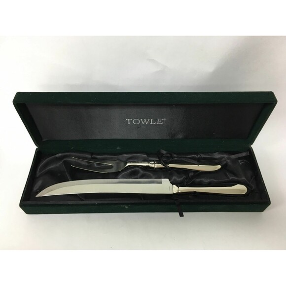 Towle Silversmiths Stainless Steel Silver Plate Serving Fork Knife with Box - Picture 7 of 10